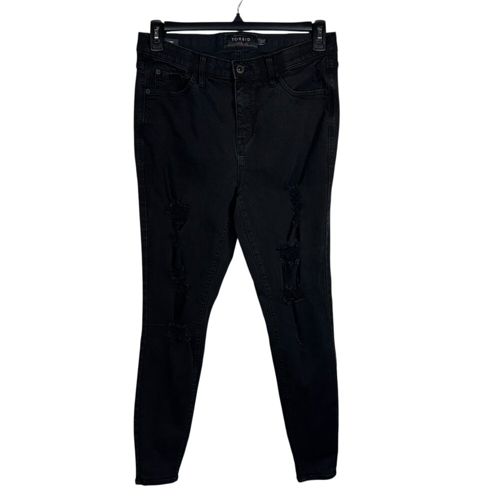 Torrid SZ 12 TALL Sky High Skinny Jeans Distressed Stretch Zip-Fly Pockets Black